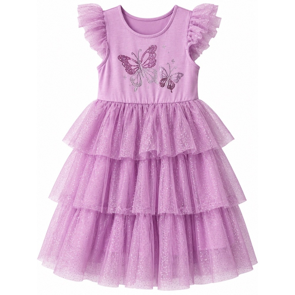Pink & Violet Butterfly Tutu Dress Girls 6 Purple Excellent Glitter Tiered Tulle